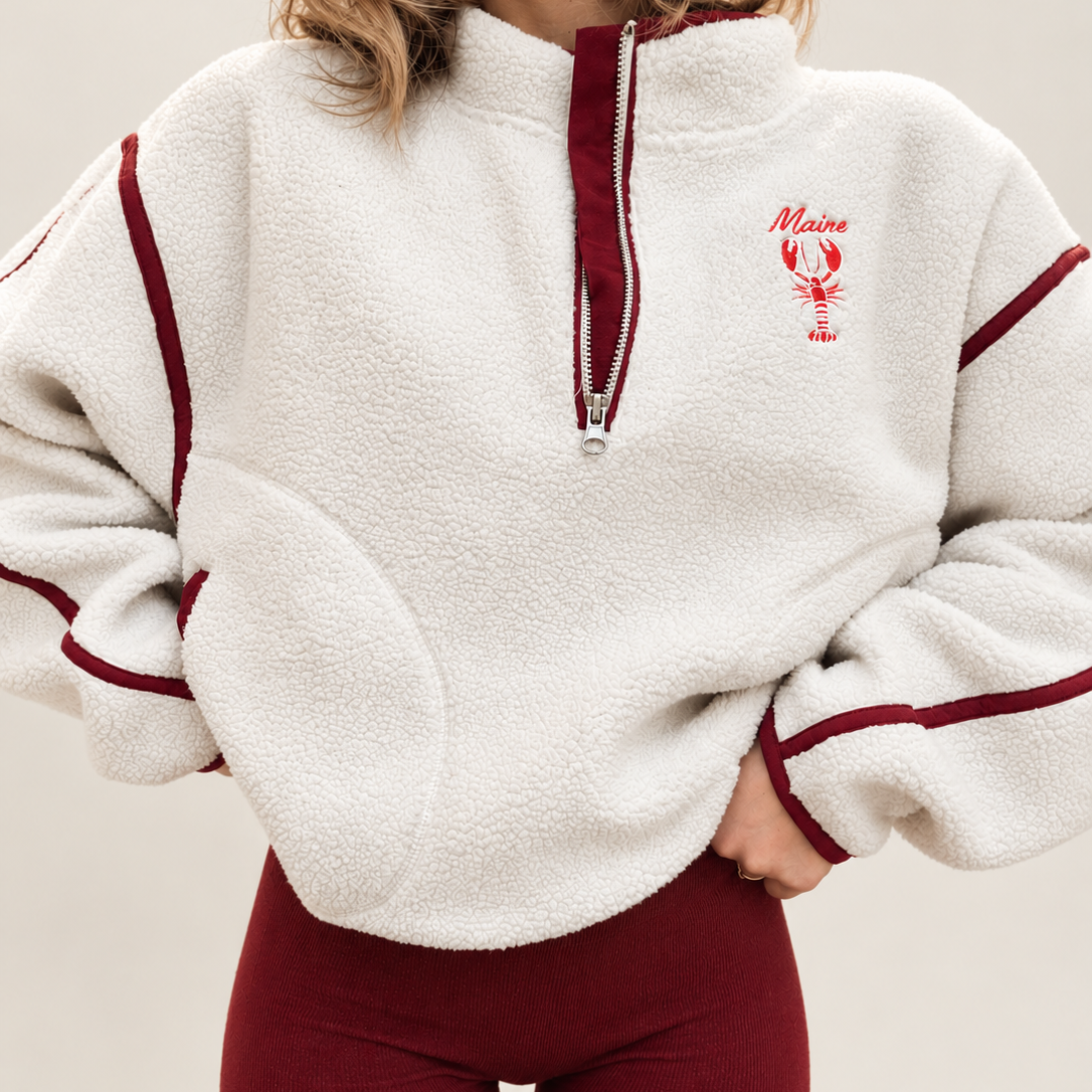 Contrast Sherpa Half Zip - Maine Lobster