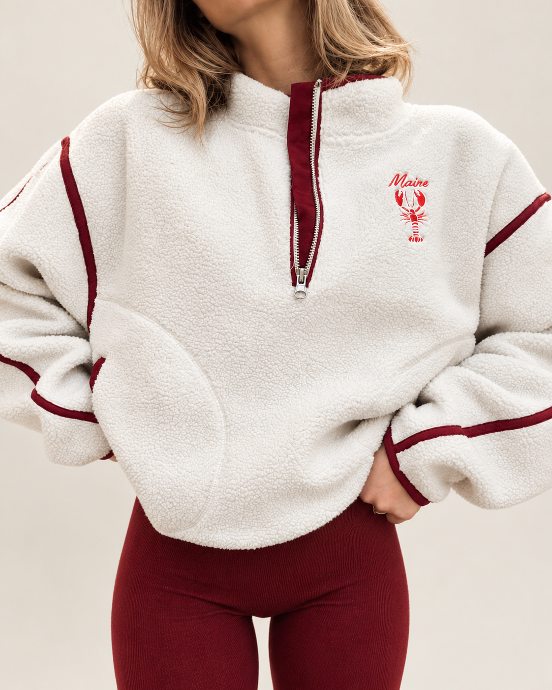 Contrast Sherpa Half Zip - Maine Lobster