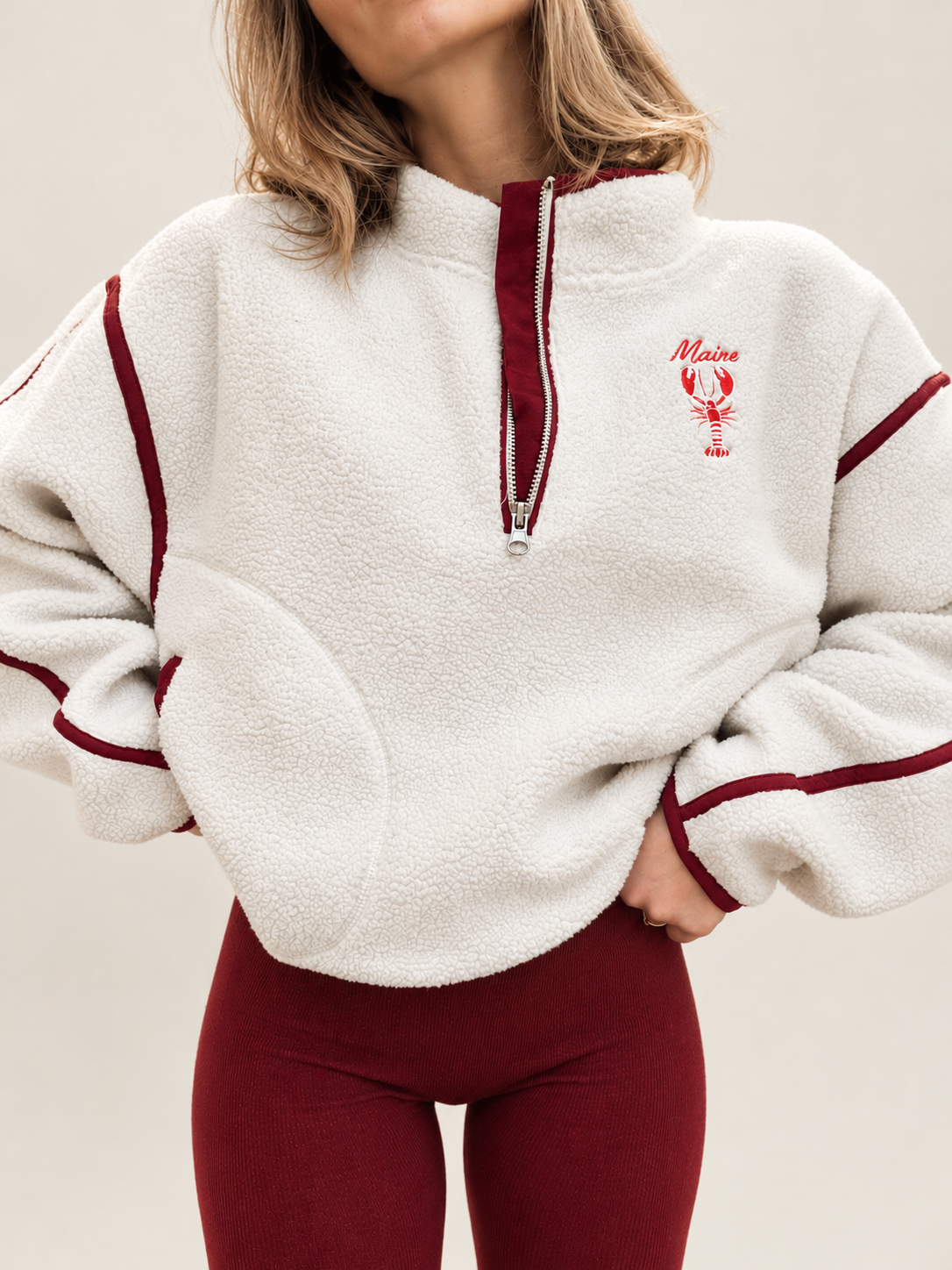Contrast Sherpa Half Zip - Maine Lobster