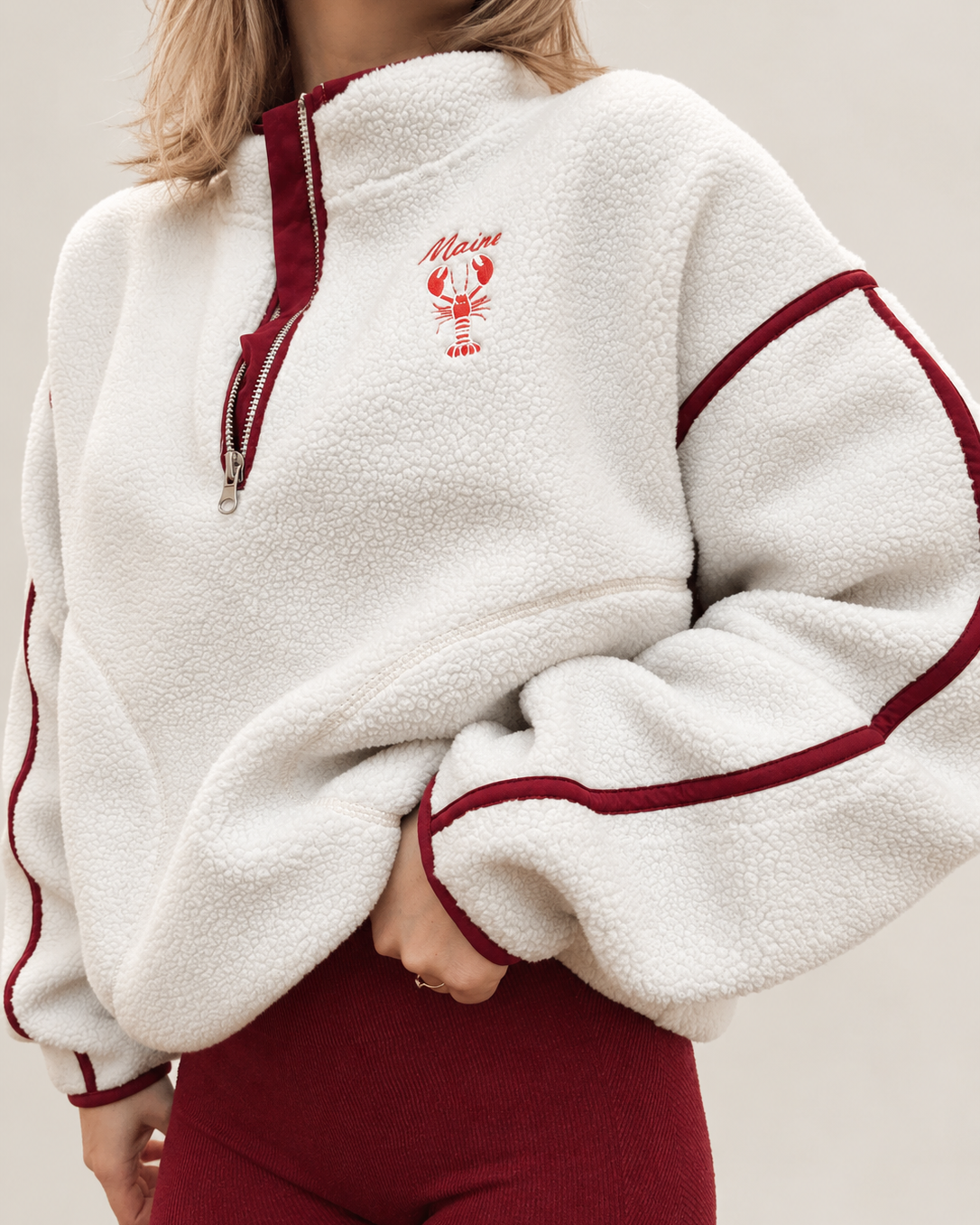 Contrast Sherpa Half Zip - Maine Lobster