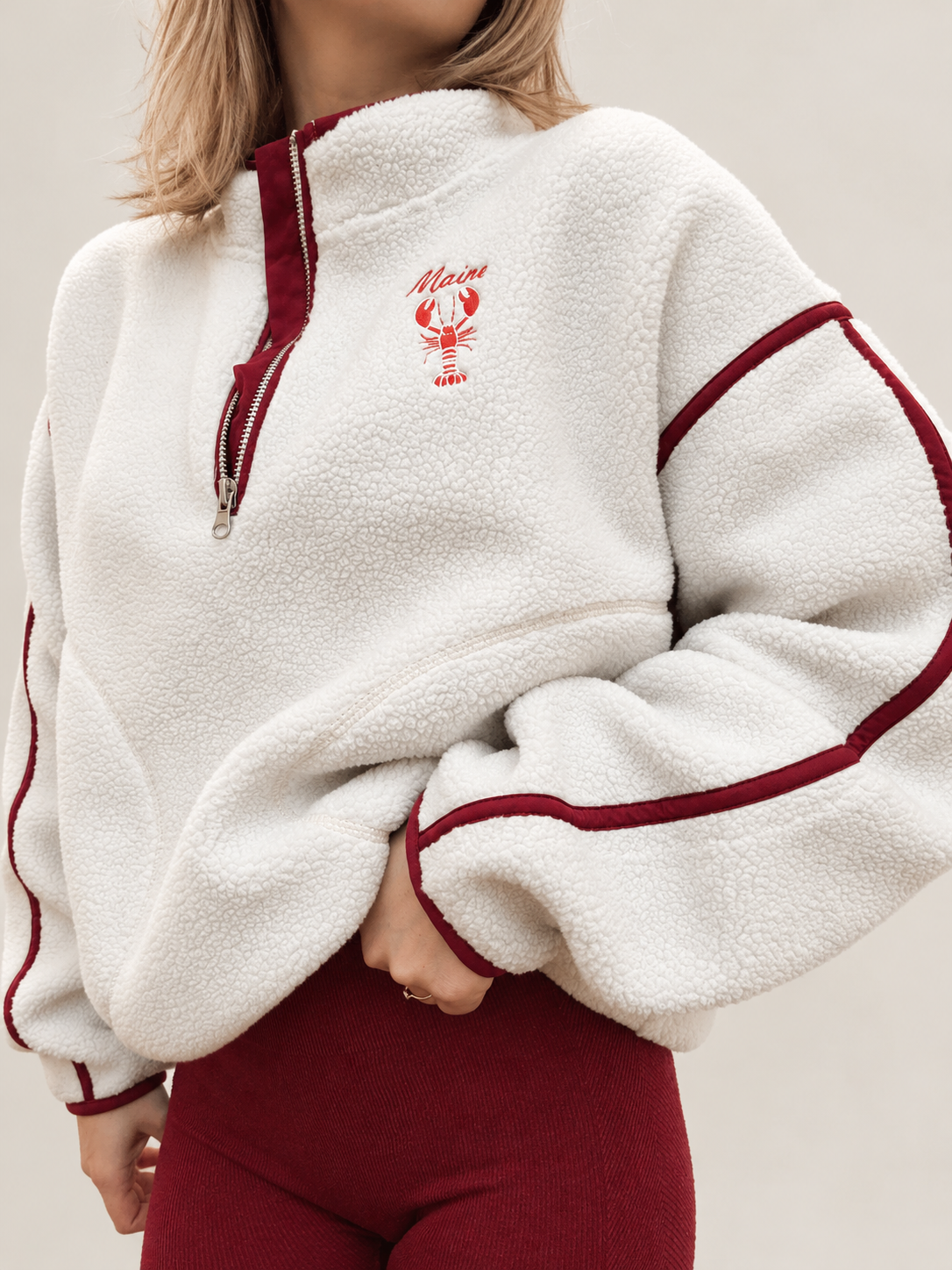 Contrast Sherpa Half Zip - Maine Lobster